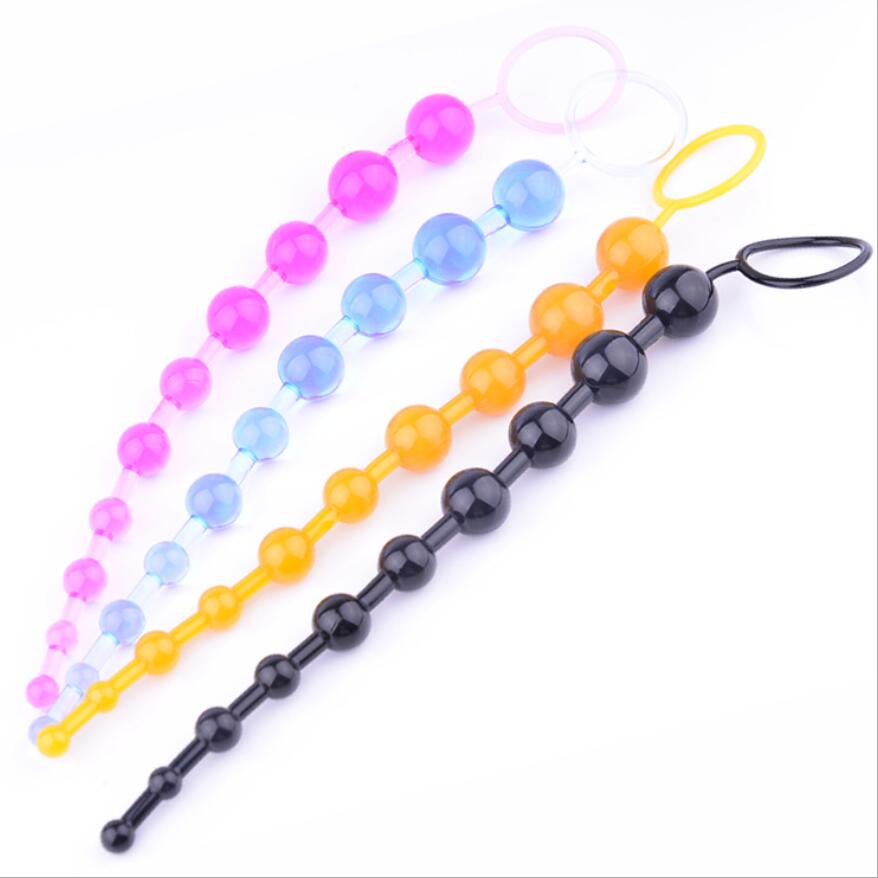 Anal Beads Soft Flexible Sex Toy Butt Plug Tail Colourful 12 Inch - Set of 4