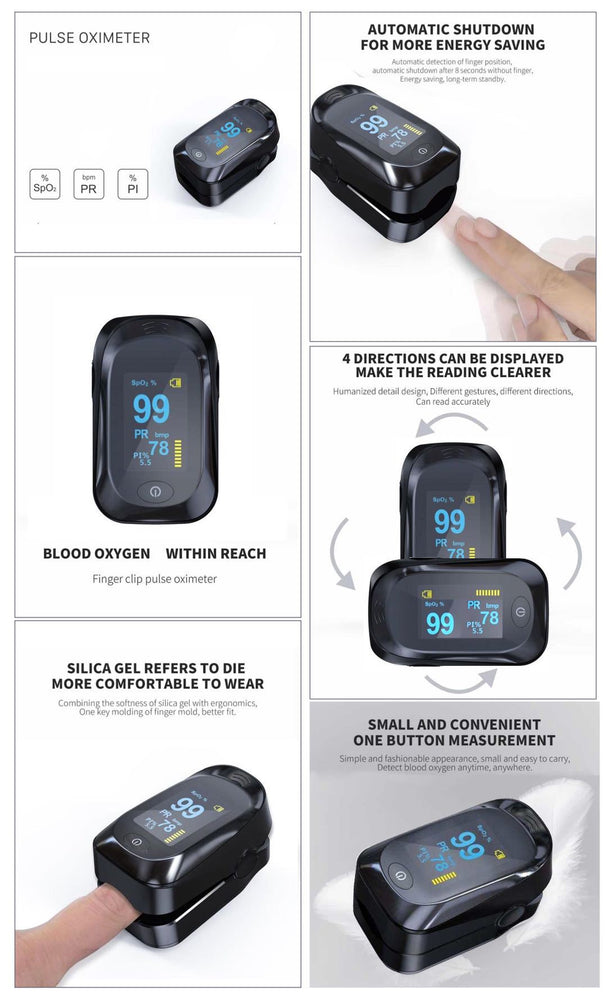 Fingertip Pulse Oximeter - Oxygen Monitor, Saturation, Finger PR - Black