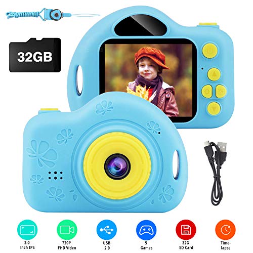 Kids Camera Vatenic - IPS Screen - Video Photo Capture Built in Battery - SD Card - 2 Colours